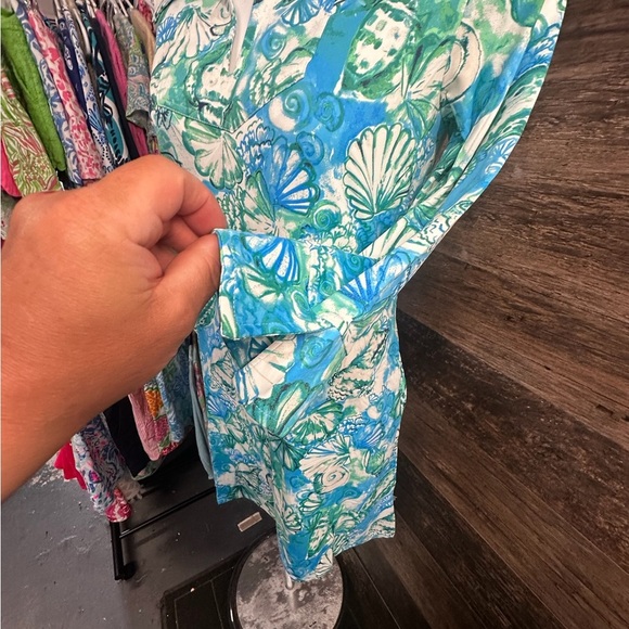 Banana Boat UPF 50+ Long Sleeve Blue and Green Monaco-Aqua Sundress Cover up - Picture 7 of 7